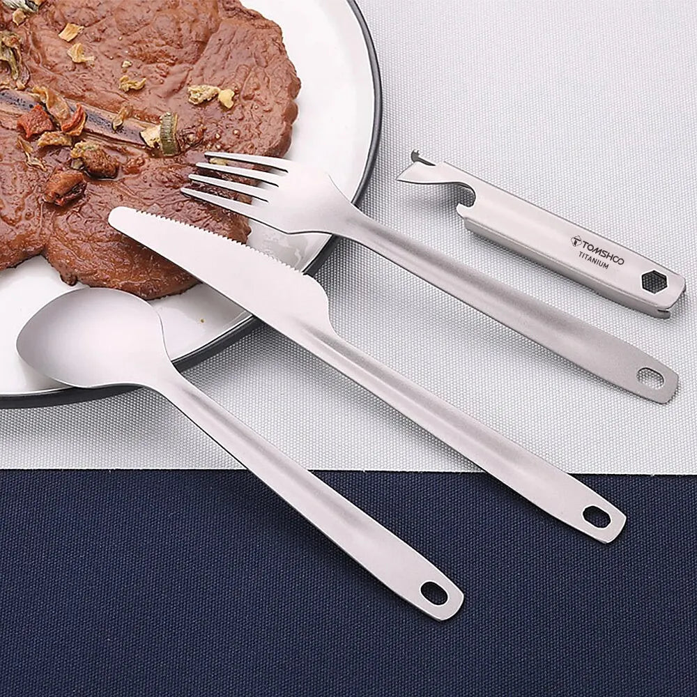 TOMSHOO 4-in-1 Titanium Outdoor Cutlery Set