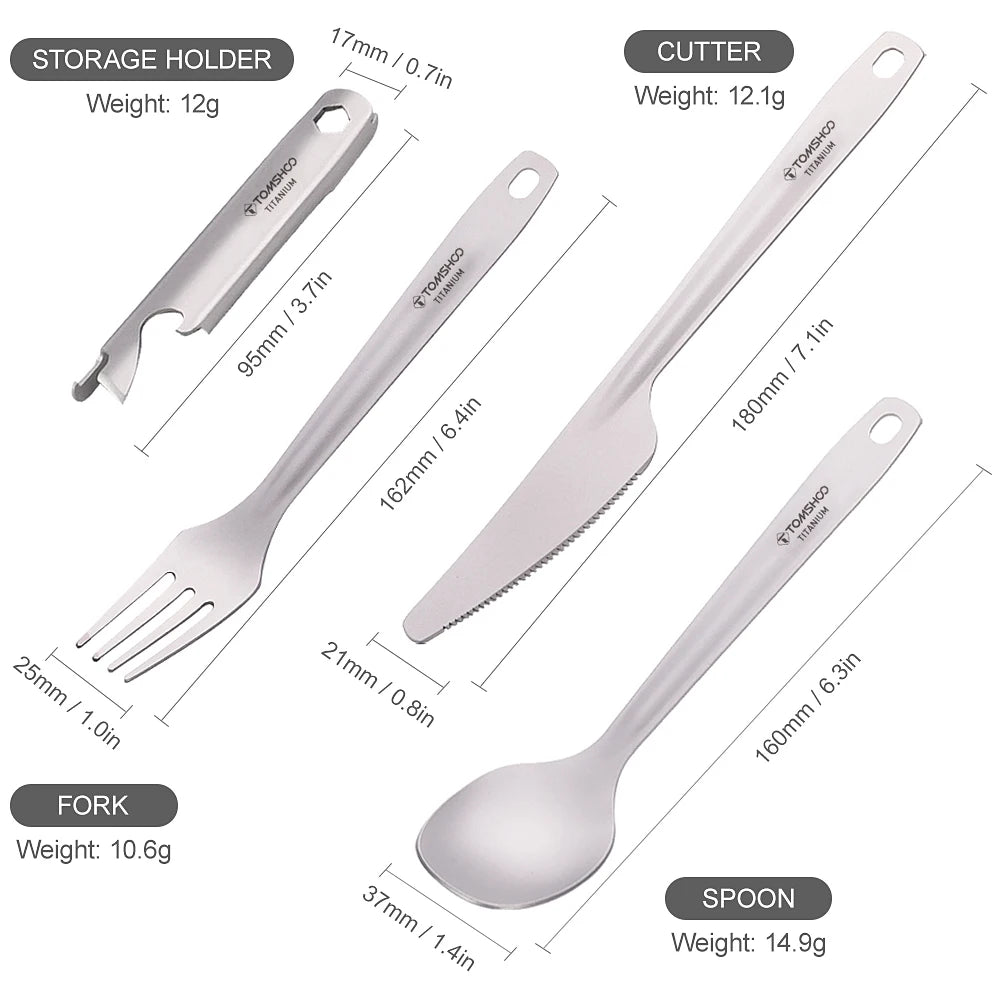TOMSHOO 4-in-1 Titanium Outdoor Cutlery Set