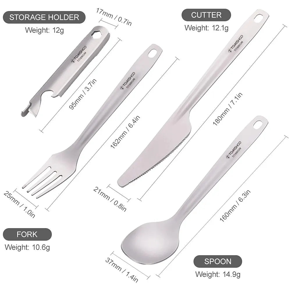TOMSHOO 4-in-1 Titanium Outdoor Cutlery Set